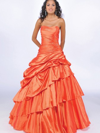 2013 Oranje Een Lijn Strapless Gedaald Quinceanera Jurken